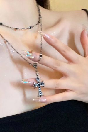 New Style Trends - Crystal Rose Gothic Cross Necklace - Outfit Ideas