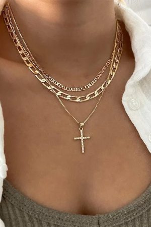 New Style Trends - Crystal Rose Gothic Cross Necklace - Outfit Ideas