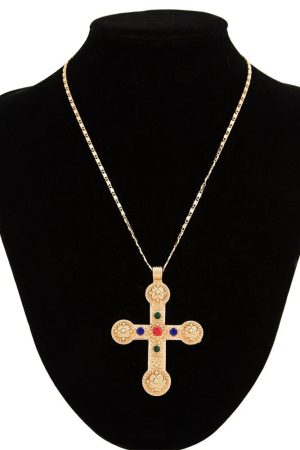 New Style Trends - Golden Saint Cross Aesthetic Layered Necklace - Outfit Ideas