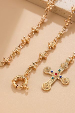 New Style Trends - Golden Saint Cross Aesthetic Layered Necklace - Outfit Ideas