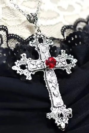 New Style Trends - Gothic Bloodstone Cross Necklace - Outfit Ideas
