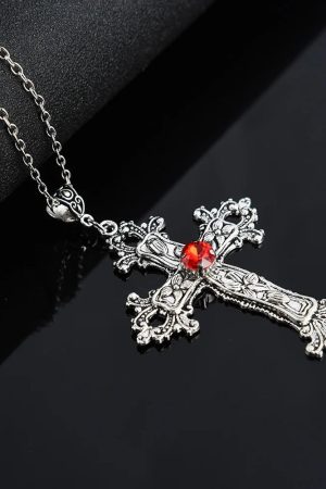 New Style Trends - Gothic Bloodstone Cross Necklace - Outfit Ideas