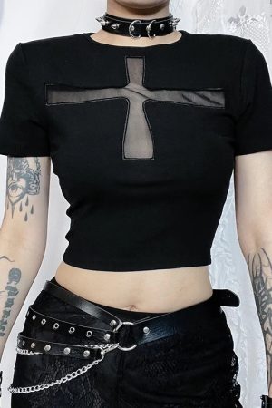 New Style Trends - Hexed Mesh Panel Alt Goth Top - Outfit Ideas
