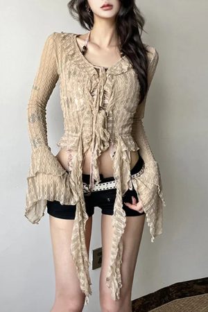 New Style Trends - Lace Flare Witchcore Y2k Blouse - Outfit Ideas