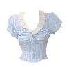 New Style Trends - Lace-Trimmed Striped Coquette Button-Up Blouse - Outfit Ideas