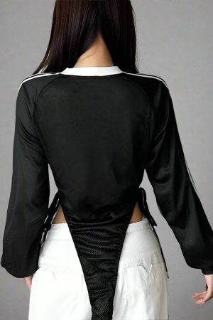 New Style Trends - Long Sleeve Reflective Stripe Y2k Bodysuit - Outfit Ideas