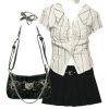 New Style Trends - Outfit: Elegant Stripe Office Blouse+Autumn Chic Short Zipper Skirt+Chain Crossbody Underarm Bag+Ring - Outfit Ideas
