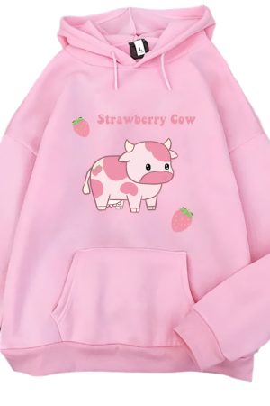 New Style Trends - Pastel Cute Strawberry Cowcore Hoodie - Outfit Ideas