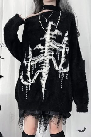 New Style Trends - Phantom Skeleton Alt Goth Knit Sweater - Outfit Ideas