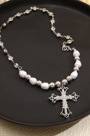 New Style Trends - Regal Pearl Cross Aesthetic Choker - Outfit Ideas
