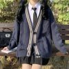 New Style Trends - Retro Navy Preppy Varsity Cardigan - Outfit Ideas