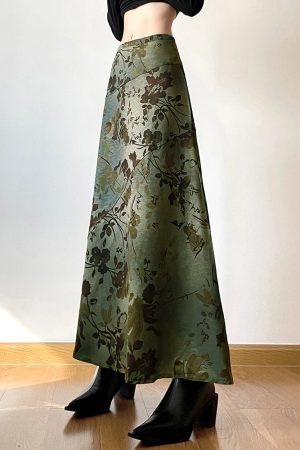 New Style Trends - Retro Olive Bloom A-Line Skirt - Outfit Ideas