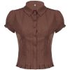 New Style Trends - Retro Puff Sleeve Button-Up Blouse - Outfit Ideas