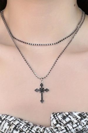 New Style Trends - Silver Baroque Alt Goth Cross Necklace - Outfit Ideas