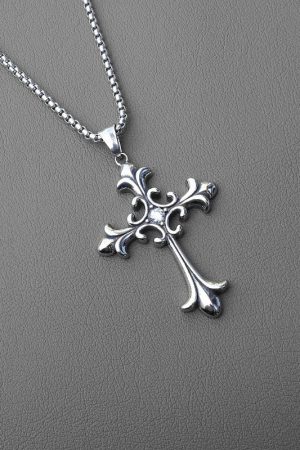 New Style Trends - Silver Baroque Alt Goth Cross Necklace - Outfit Ideas
