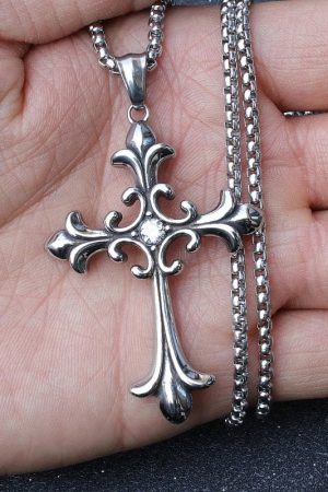 New Style Trends - Silver Baroque Alt Goth Cross Necklace - Outfit Ideas