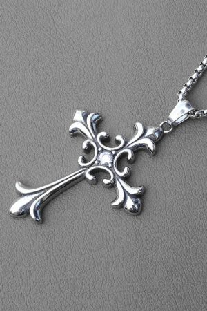 New Style Trends - Silver Baroque Alt Goth Cross Necklace - Outfit Ideas