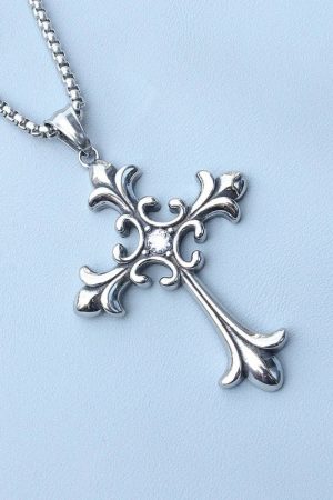 New Style Trends - Silver Baroque Alt Goth Cross Necklace - Outfit Ideas