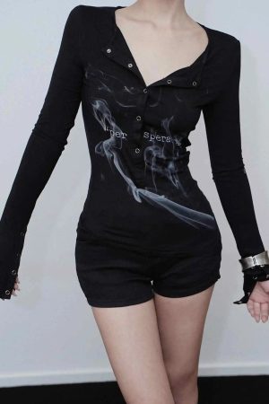 New Style Trends - Smoke Print Alt Goth Long Sleeve Top - Outfit Ideas