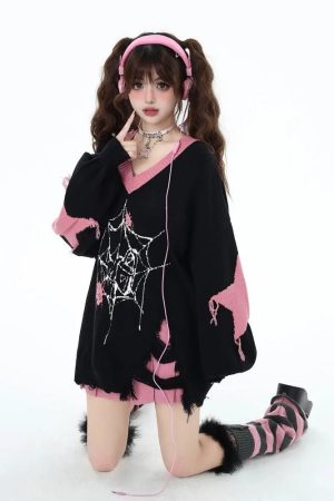 New Style Trends - Spidercore Cozy Pastel Goth Sweater - Outfit Ideas