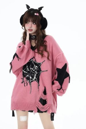 New Style Trends - Spidercore Cozy Pastel Goth Sweater - Outfit Ideas