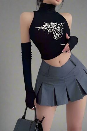 New Style Trends - Spidercore Sleeveless Web Alt Crop Top - Outfit Ideas