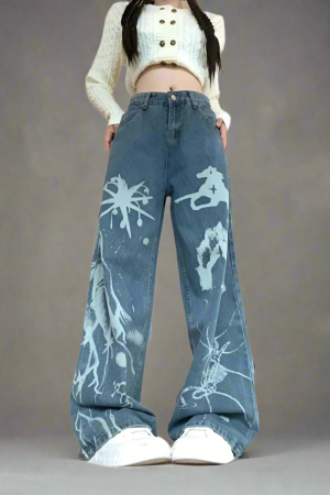 New Style Trends - Splatter Print Edgy Wide-Leg Jeans - Outfit Ideas
