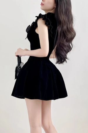 New Style Trends - Velvet Ruffle Princess Mini Goth Dress - Outfit Ideas