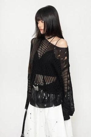 New Style Trends - Void Wings Distressed Alt Mesh Sweater - Outfit Ideas