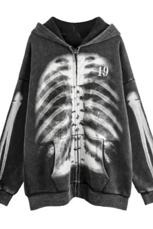 New Style Trends - X-Ray Gothcore Skeleton Alt Edgy Hoodie - Outfit Ideas