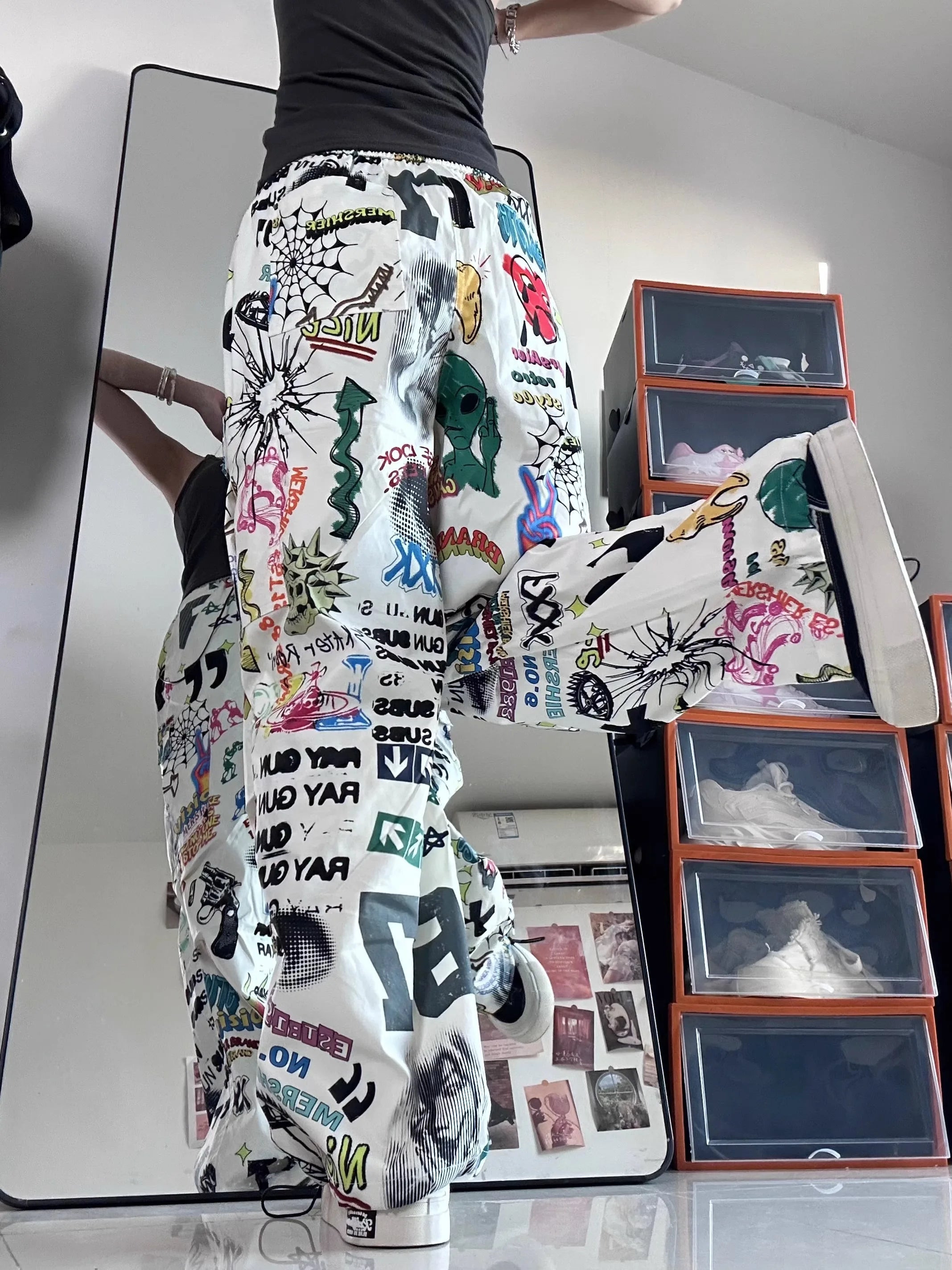 New Style Trends - Y2k Graffiti Chaos Wide-Leg Pants - Outfit Ideas