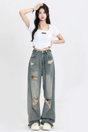 New Style Trends - Y2k Hole-punched High Waist Jeans - Outfit Ideas