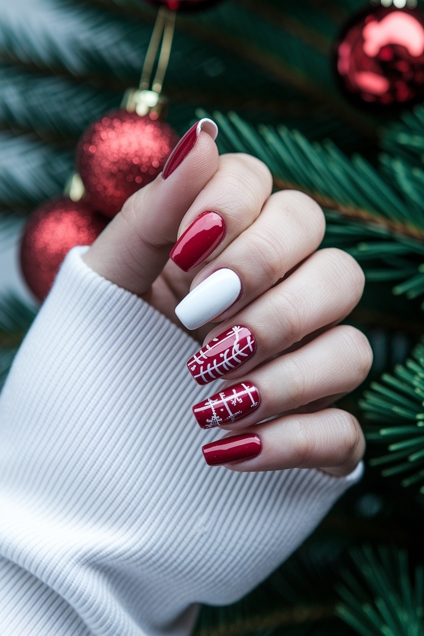 Bold Red and White Christmas Nails for Festive Fun outfit idea