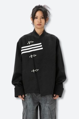Style Core Aesthetics, New Style Trends - Asymmetric Frog Button Jacket