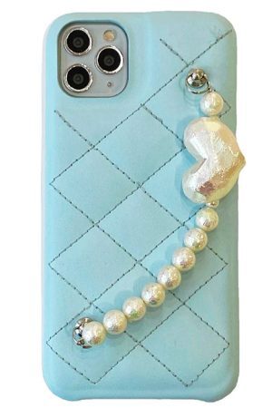 Style Core Aesthetics, New Style Trends - Baby Blue Pearl Chain iPhone Case