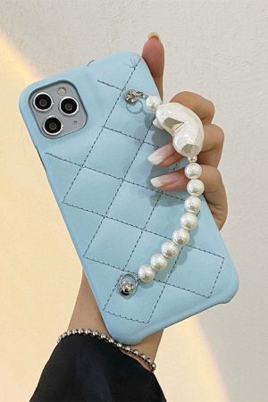 Style Core Aesthetics, New Style Trends - Baby Blue Pearl Chain iPhone Case