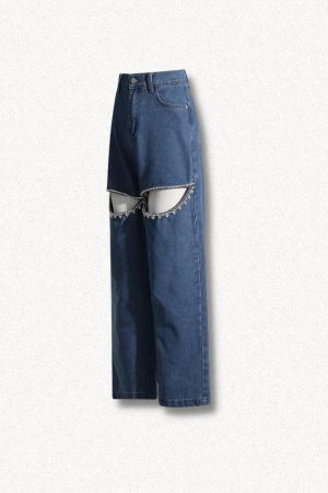 Style Core Aesthetics, New Style Trends - Baddie Embellished Cut-Out Jeans