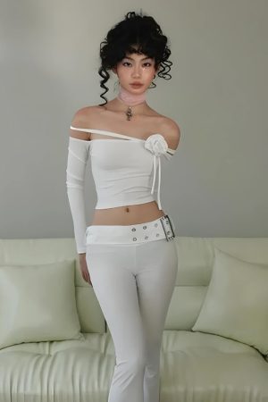 Style Core Aesthetics, New Style Trends - Baddie Rose Asymmetric Off Shoulder Top