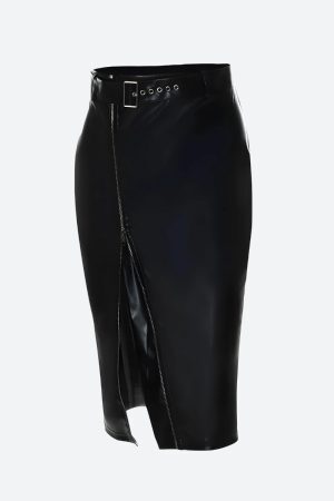 Style Core Aesthetics, New Style Trends - Baddie Zip Up Slit Midi Skirt