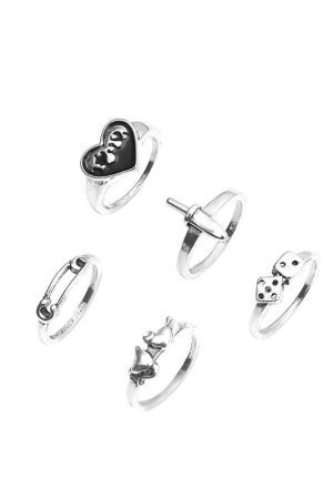 Style Core Aesthetics, New Style Trends - Bague coeur 5 pièces Y2k