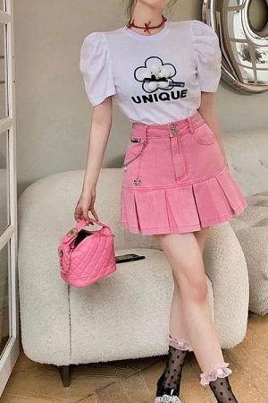 Style Core Aesthetics, New Style Trends - Barbie Pleated Denim Mini Skirt