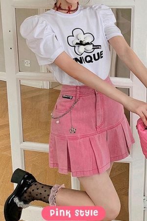 Style Core Aesthetics, New Style Trends - Barbie Pleated Denim Mini Skirt