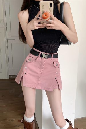 Style Core Aesthetics, New Style Trends - Barbie Side Slit Denim Mini Skort