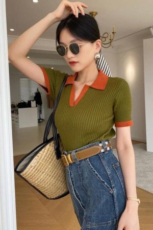 Style Core Aesthetics, New Style Trends - Basic Corduroy Polo Top