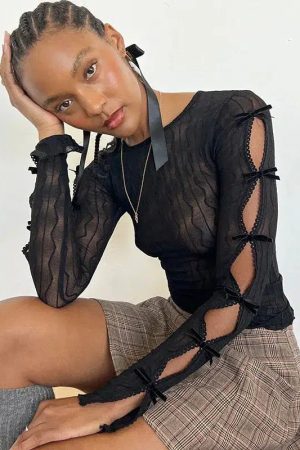 Style Core Aesthetics, New Style Trends - Bow Sleeve Sheer Top
