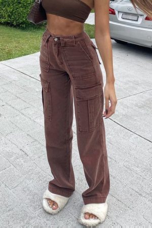 Style Core Aesthetics, New Style Trends - C12 Wide Leg Pockets Cargo Denim