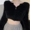 Style Core Aesthetics, New Style Trends - Cardigan court en peluche à col en V de couleur unie