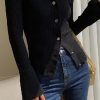Style Core Aesthetics, New Style Trends - Cardigan côtelé à col en V avec boutons en métal de couleur unie