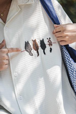 Style Core Aesthetics, New Style Trends - Cat Embroidered Shirt