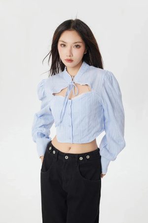 Style Core Aesthetics, New Style Trends - Classiccore Cut Out Crop Shirt